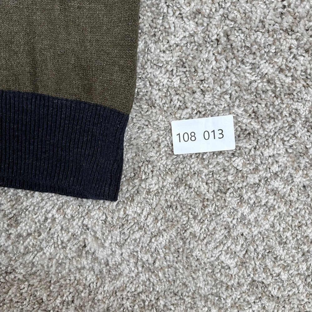 J Crew Sweater Mens L Green Crewneck Ribbed Contrast Hem Cotton Wool - Picture 12 of 12